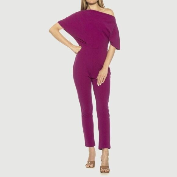 Alexia Admor Pants - NWT Alexia Admor Draped One-Shoulder Jumpsuit Unitard Size Medium Plumtastic